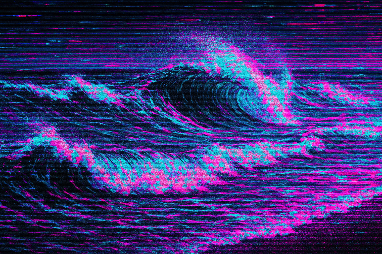 olas del mar con un estilo glitch retro 90s